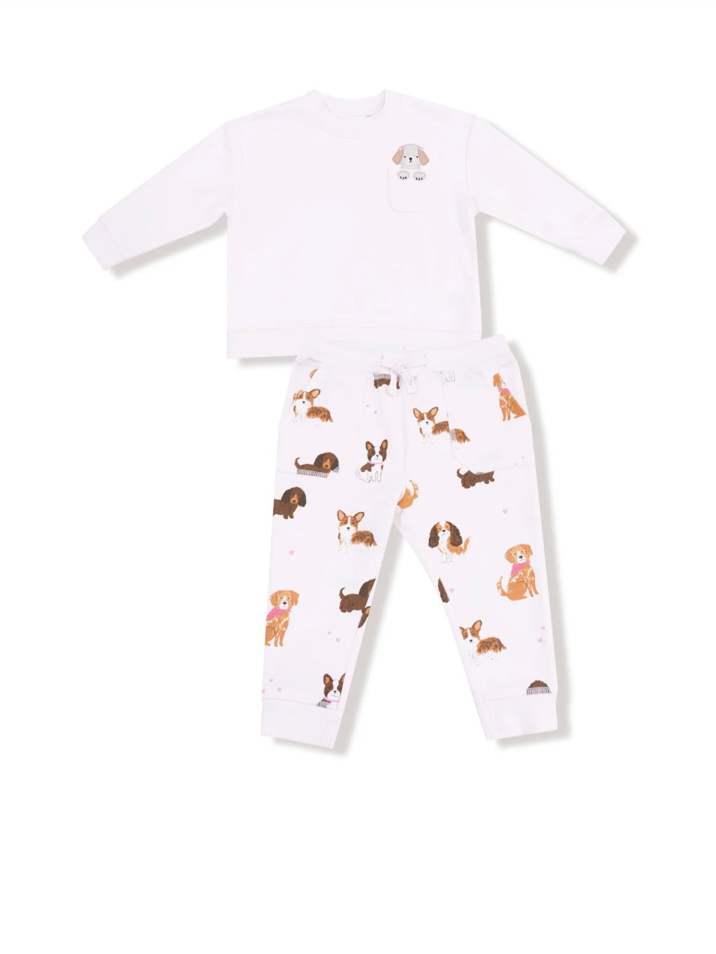 Pink Best Friend Dogs Sweatshirt with Embroidered Dog Pocket and Jogger