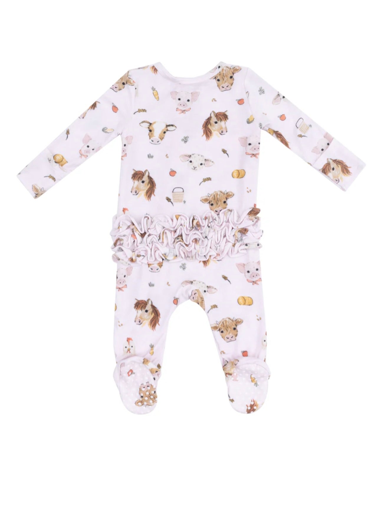 Pink Vintage Animals Ruffle Footie