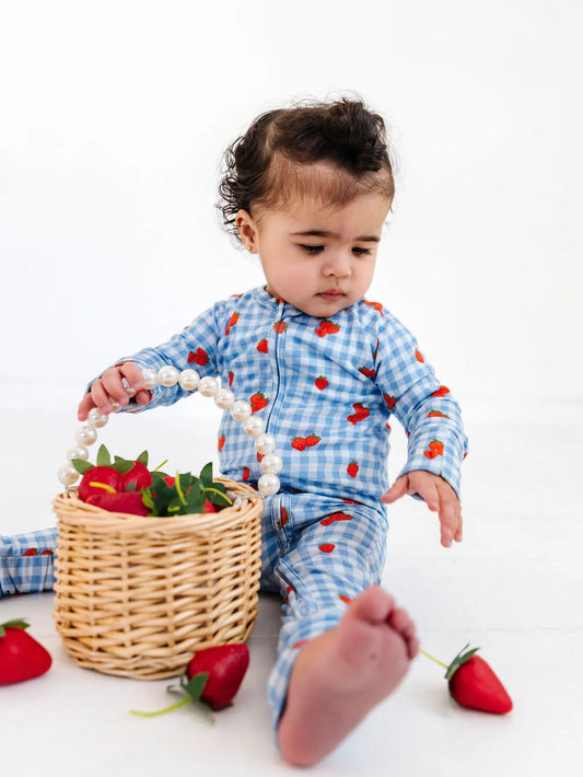 Strawberry Gingham Zipper Romper