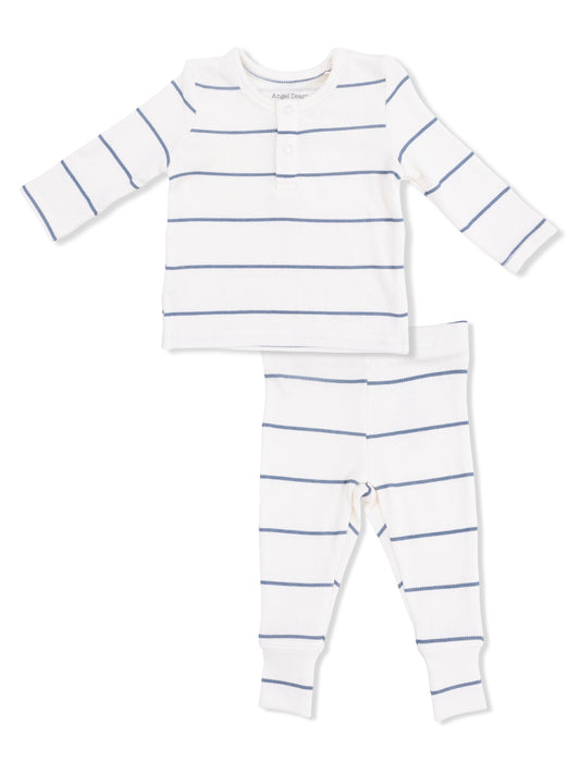 Beige Vintage Stripe Long Sleeve Henley Pant Set