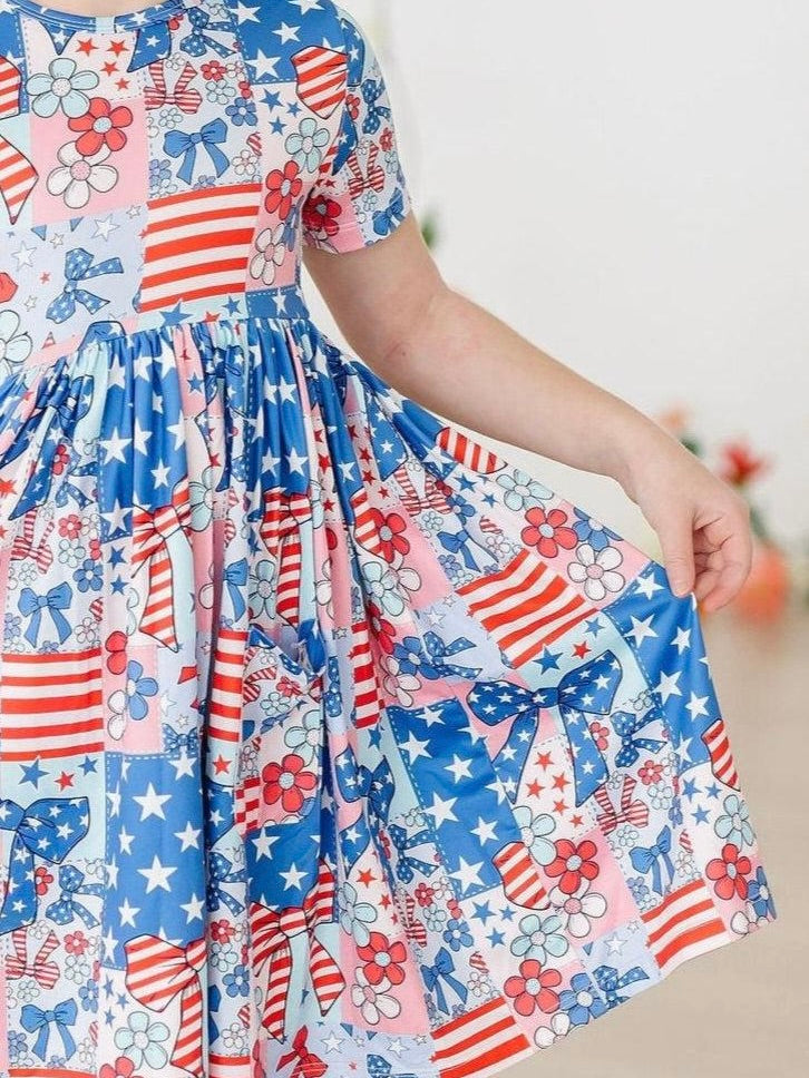 Patriotic Patchwork S/S Pocket Twirl Dress