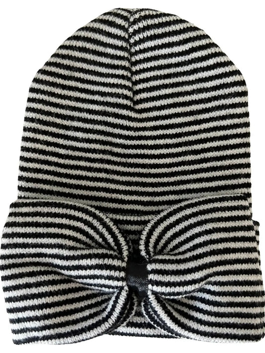 Baby's First Hat - Black & White Stripe Bow
