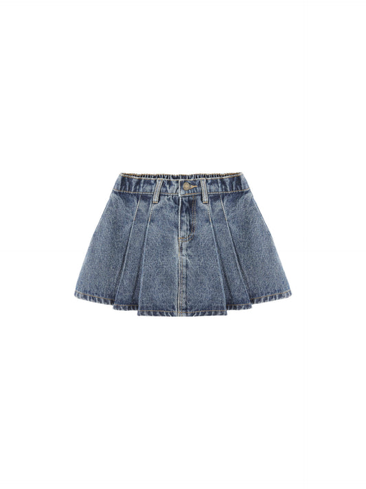 Indigo Denim Pleated Denim Skirt
