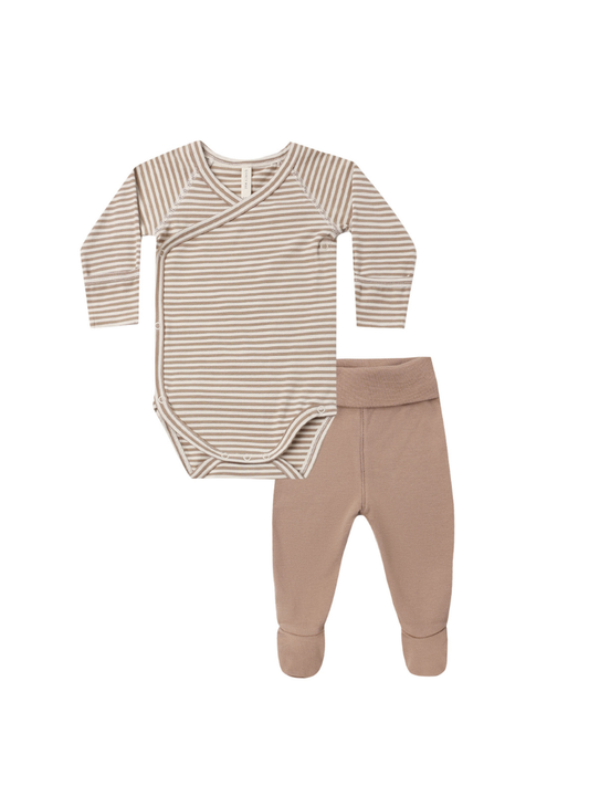 Almond Stripe Side Snap Bodysuit + Pant Set