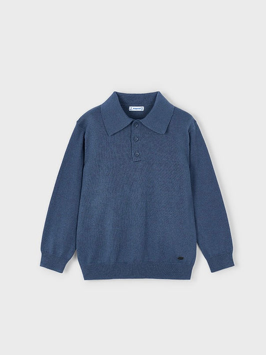 Long Sleeve Knit Polo - Blue