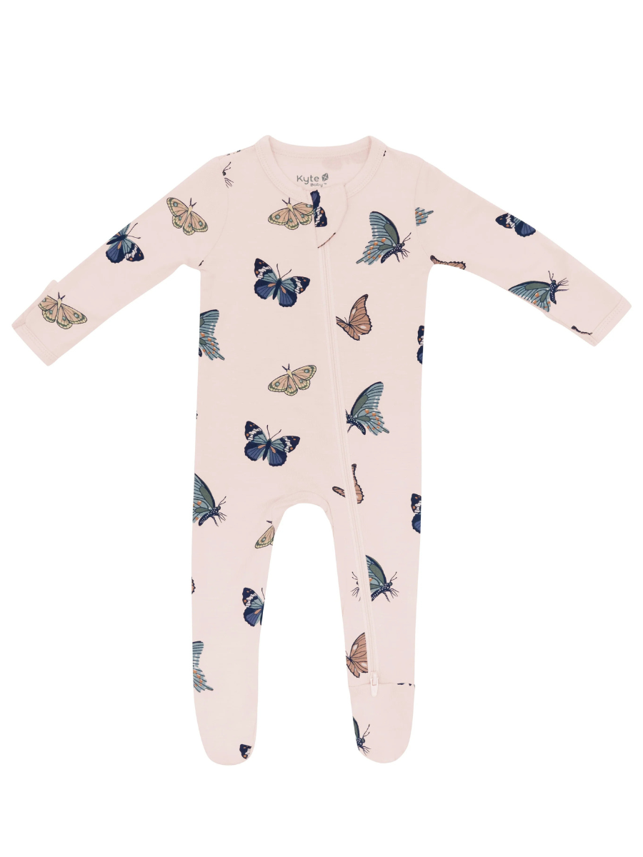 Kyte Baby Zippered Bamboo Footie- Blush Butterfly