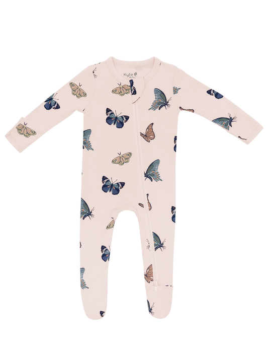 Kyte Baby Zippered Bamboo Footie- Blush Butterfly