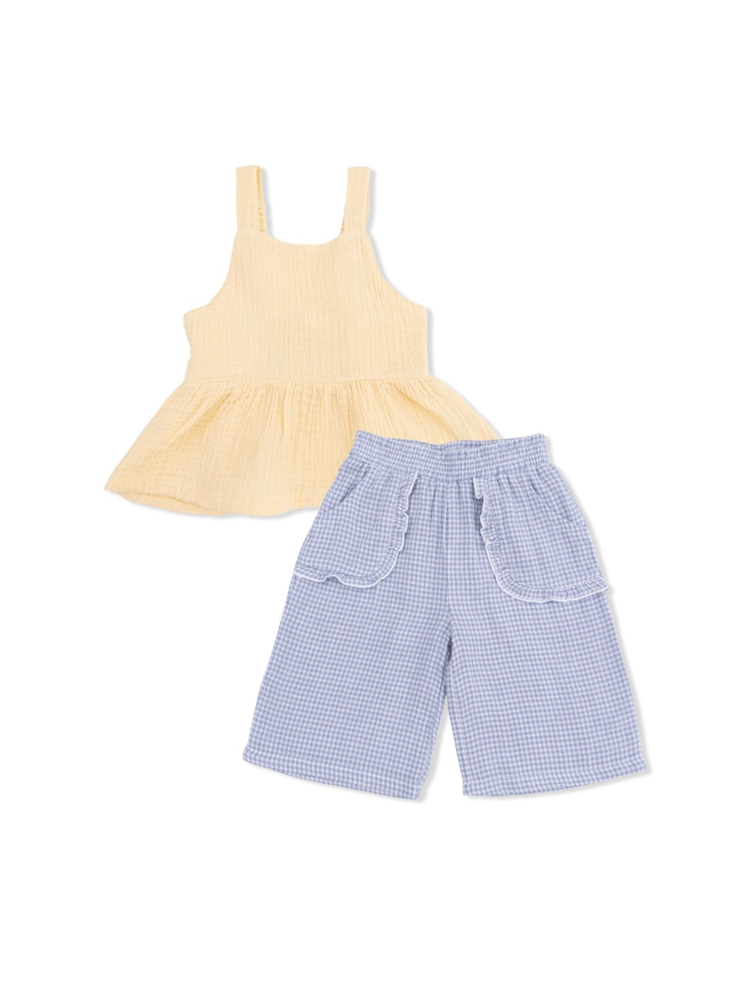 Micro Gingham Blue Blizzard Peplum Tank + Wide Leg Pant