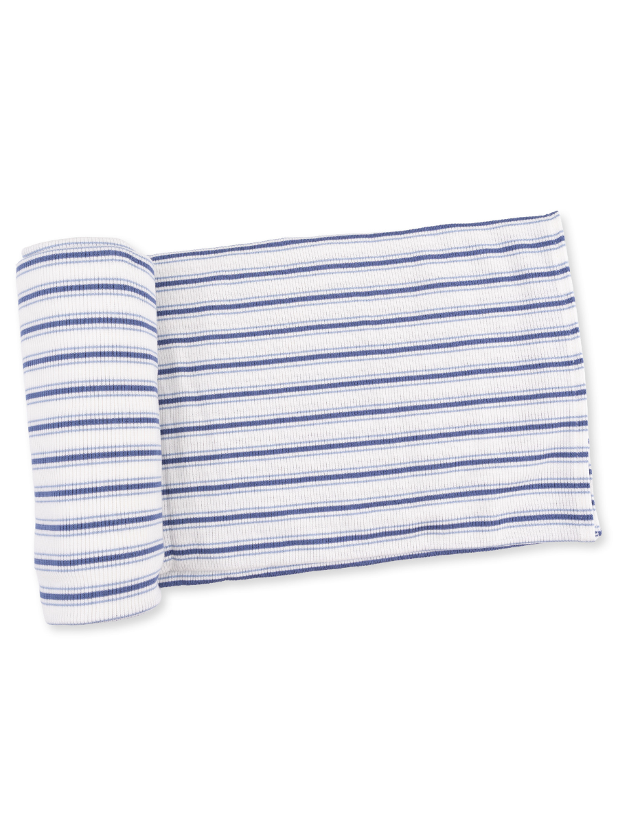 Cream + Blue Vintage Stripe Swaddle Blanket
