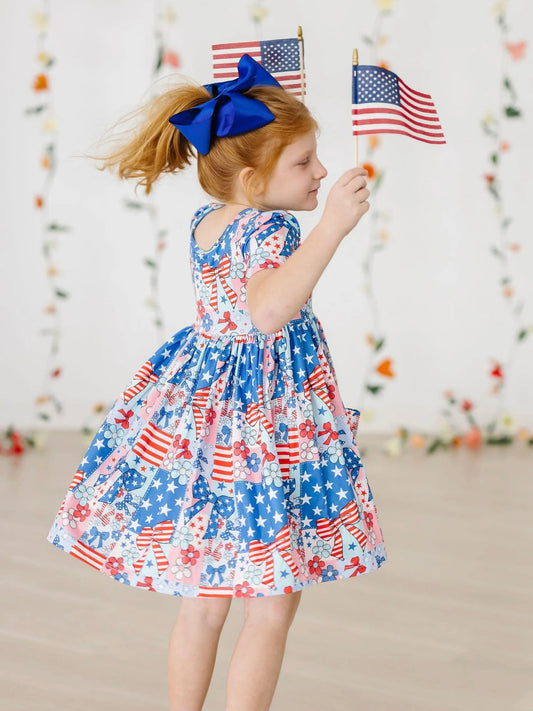 Patriotic Patchwork S/S Pocket Twirl Dress