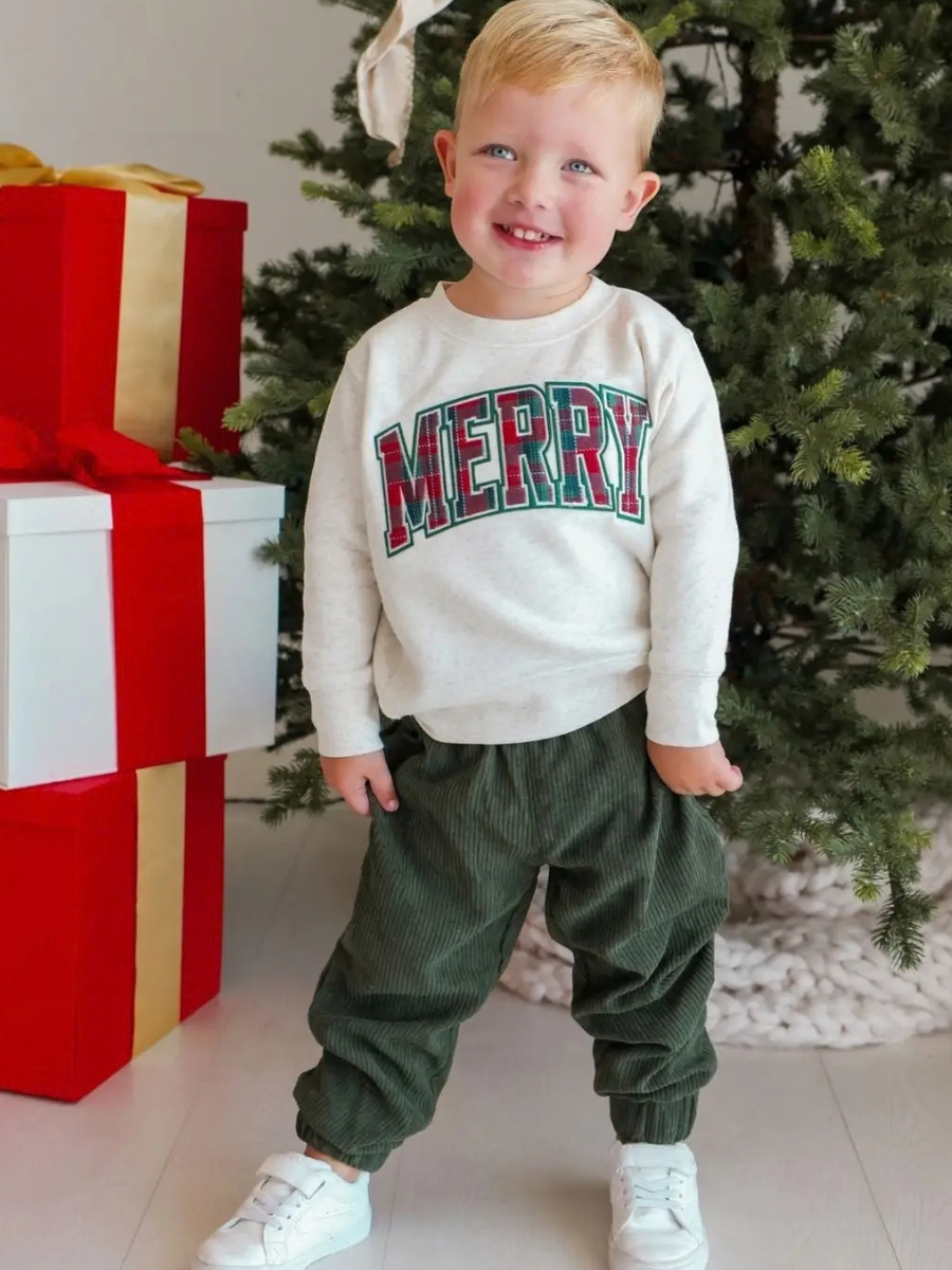 Merry Tartan Patch Christmas Sweatshirt