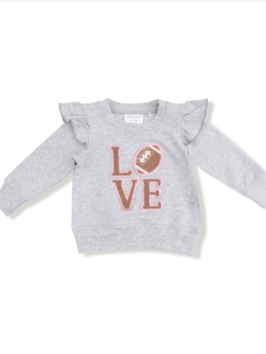 Light Grey Football Love Patch Ruffle Sweatshirt