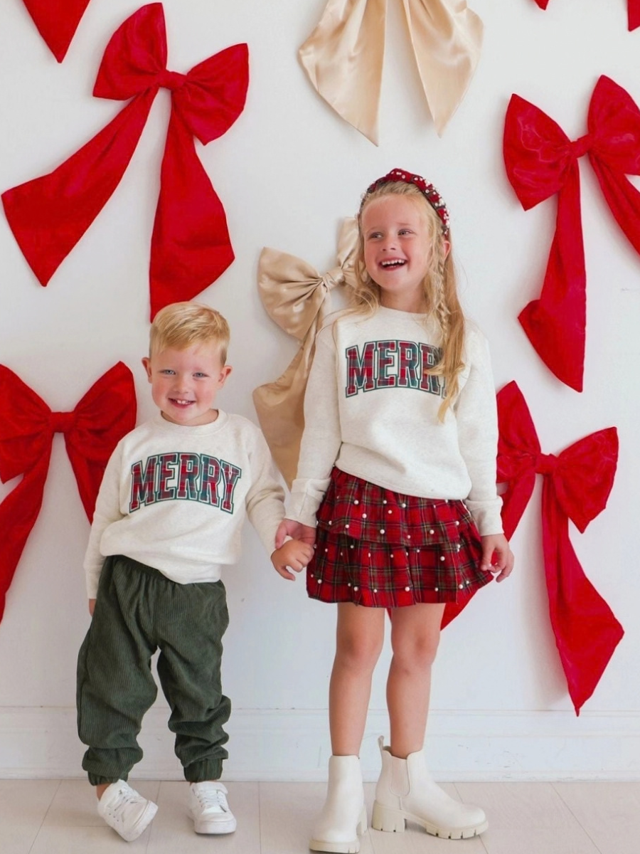 Merry Tartan Patch Christmas Sweatshirt