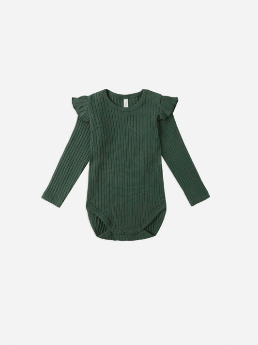 Green Ruffle Collar Bodysuit
