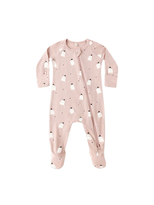 Bamboo Zip Footie - Pink Ghosts