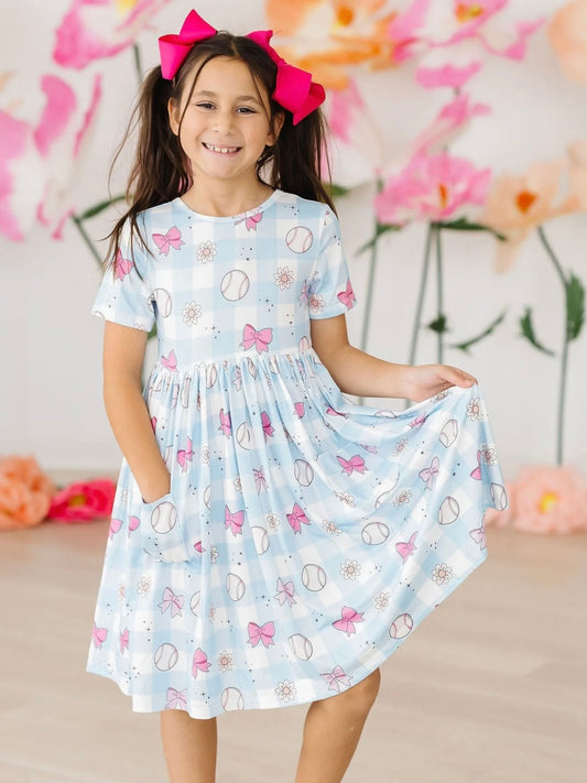 Take Me Out to the Bow Game S/S Pocket Twirl Dress
