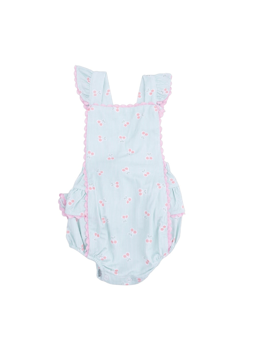 Tiny Cherry Stripe Ric Rac Ruffle Sunsuit