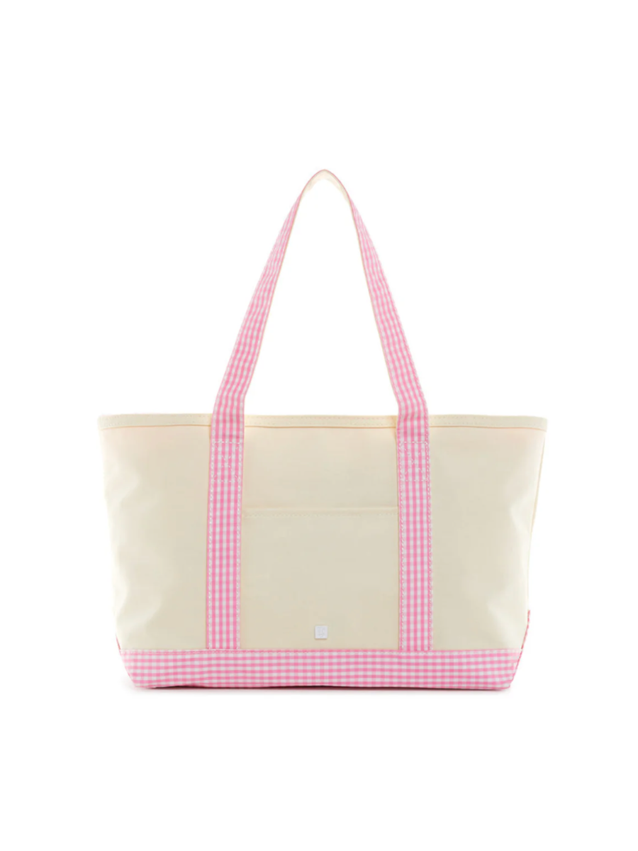 Tote w/ Gingham Trim- MULTIPLE COLORS