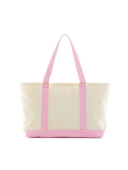 Tote w/ Gingham Trim- MULTIPLE COLORS