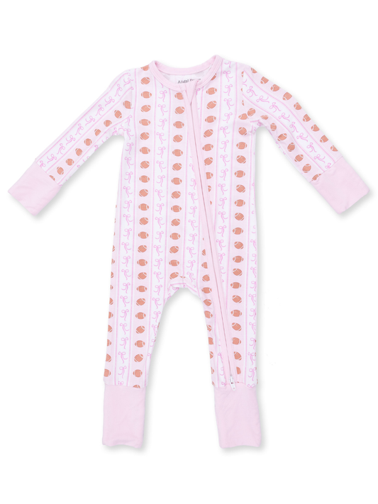Pink Football Bow Stripe Convertible Romper