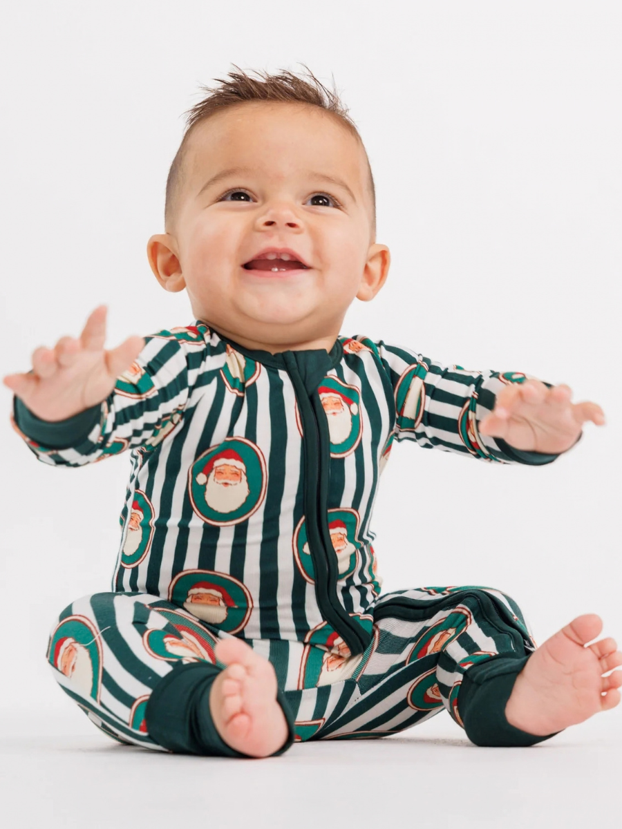 Green Santa Claus Lane Zipper Romper
