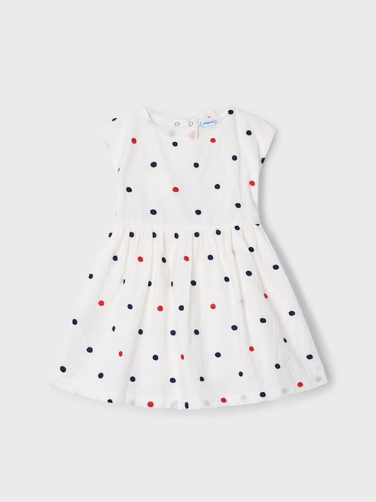 Embroidered Polka Dots Dress - Navy/Red