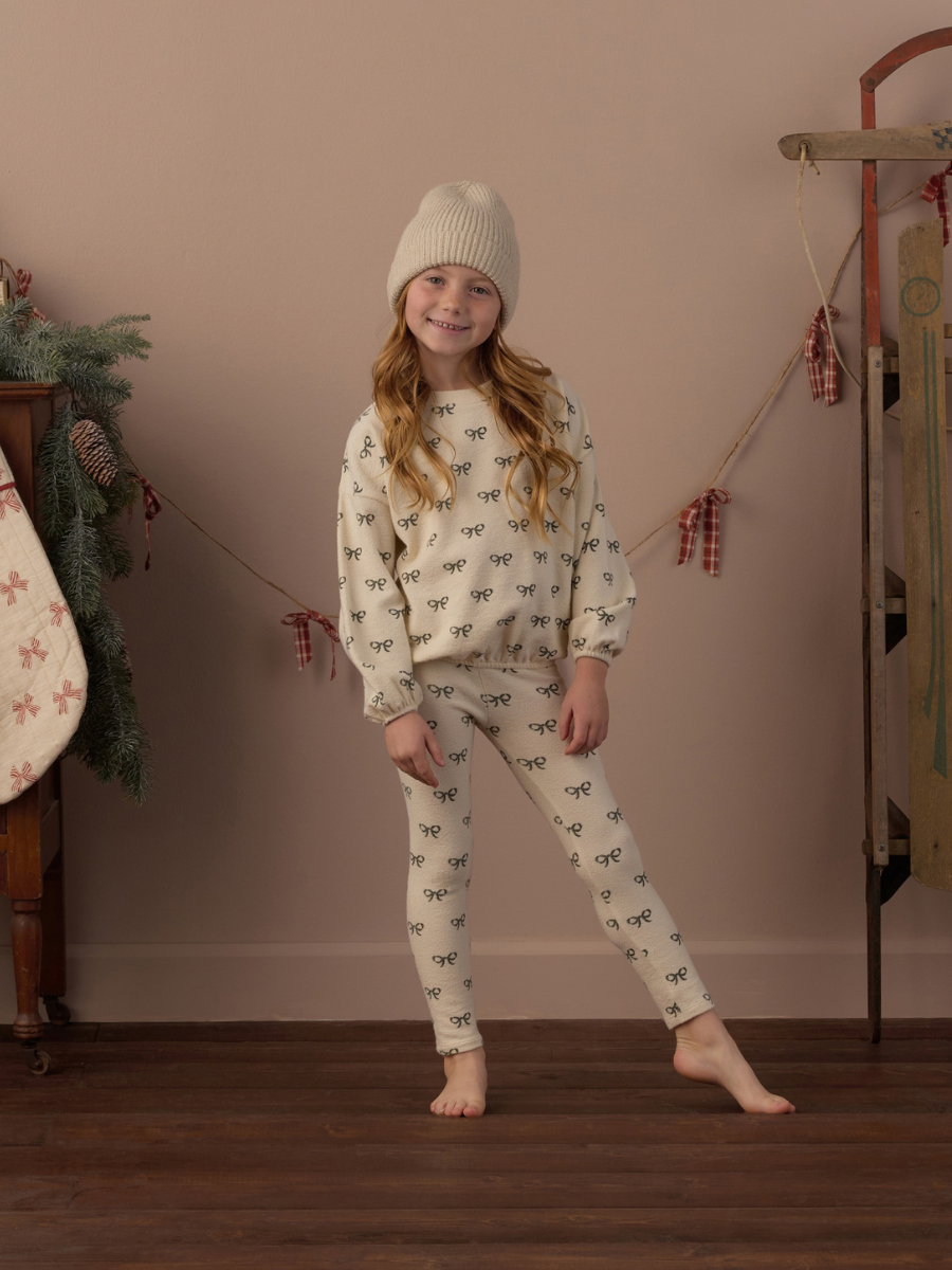 Natural Evergreen Bows Spongey Knit Set