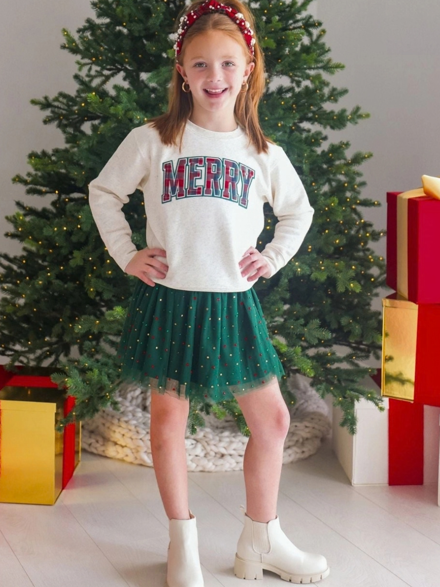 Merry Tartan Patch Christmas Sweatshirt