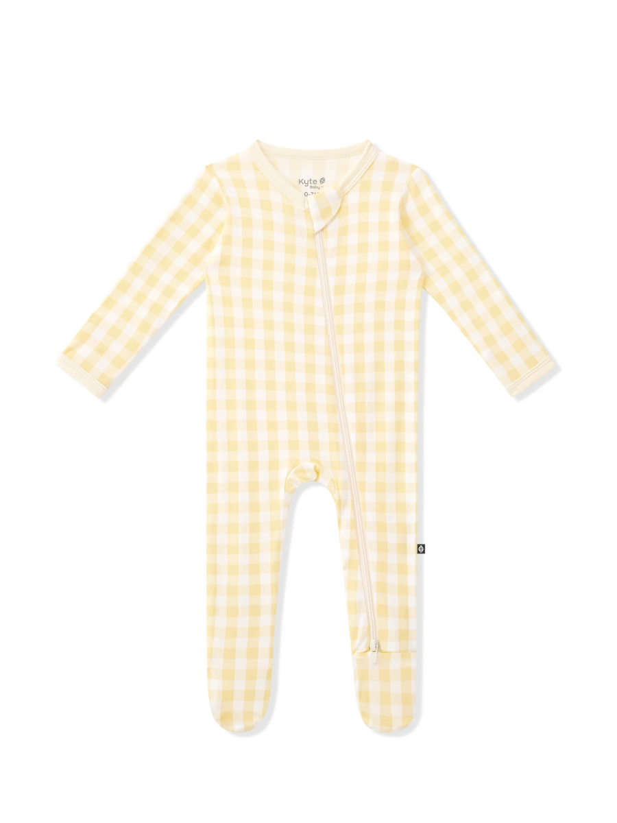 Kyte Baby Zippered Bamboo Footie- Gingham Chamomile