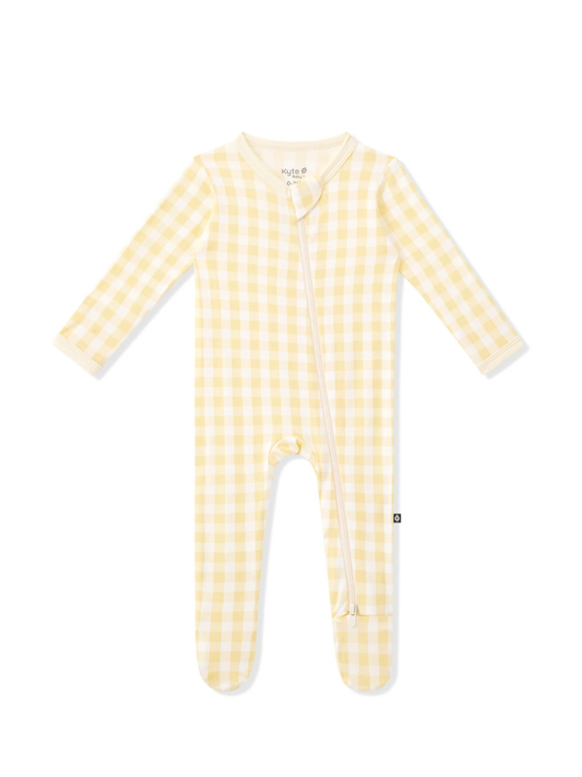 Kyte Baby Zippered Bamboo Footie- Gingham Chamomile