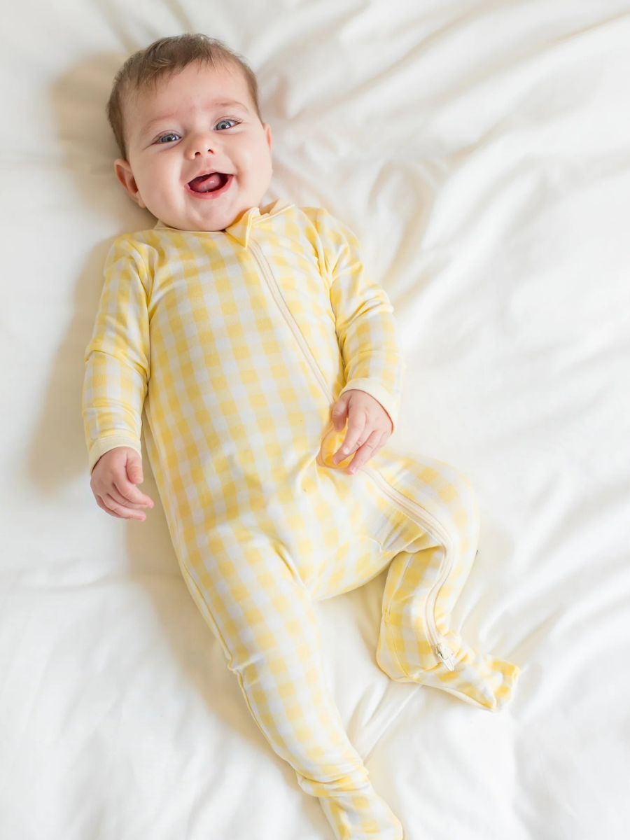 Kyte Baby Zippered Bamboo Footie- Gingham Chamomile