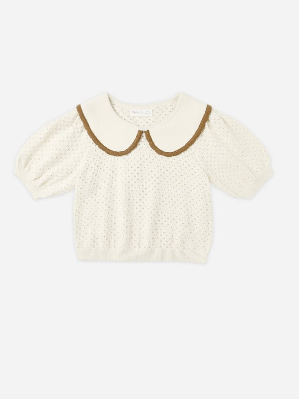 Natural Pointelle Collared Top