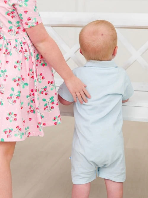 Pique Polo Romper - Light Blue