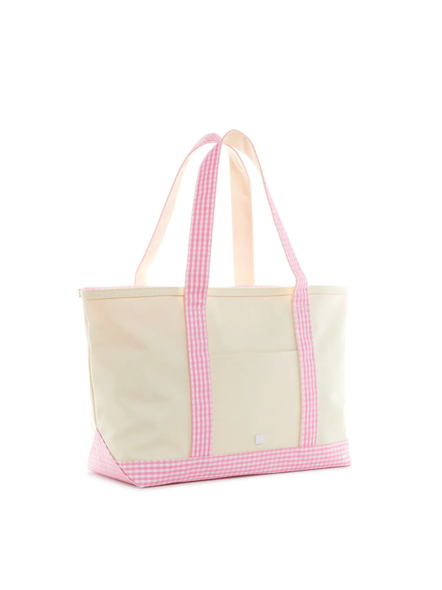 Tote w/ Gingham Trim- MULTIPLE COLORS