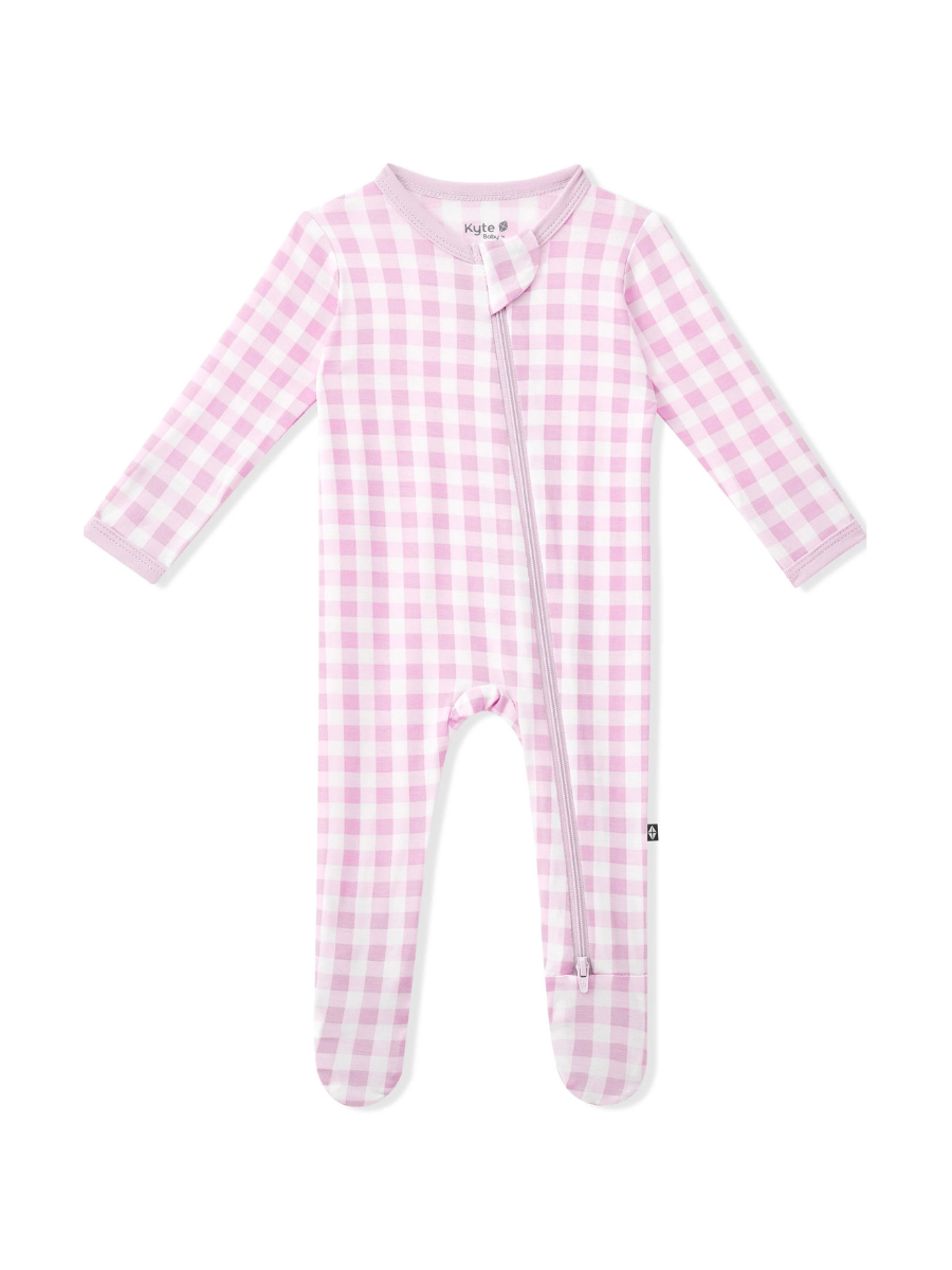 Kyte Baby Zippered Bamboo Footie- Gingham Thistle