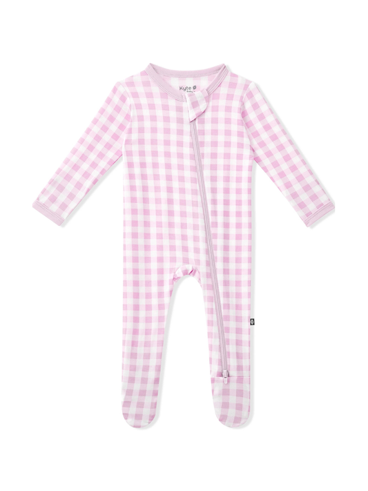 Kyte Baby Zippered Bamboo Footie- Gingham Thistle