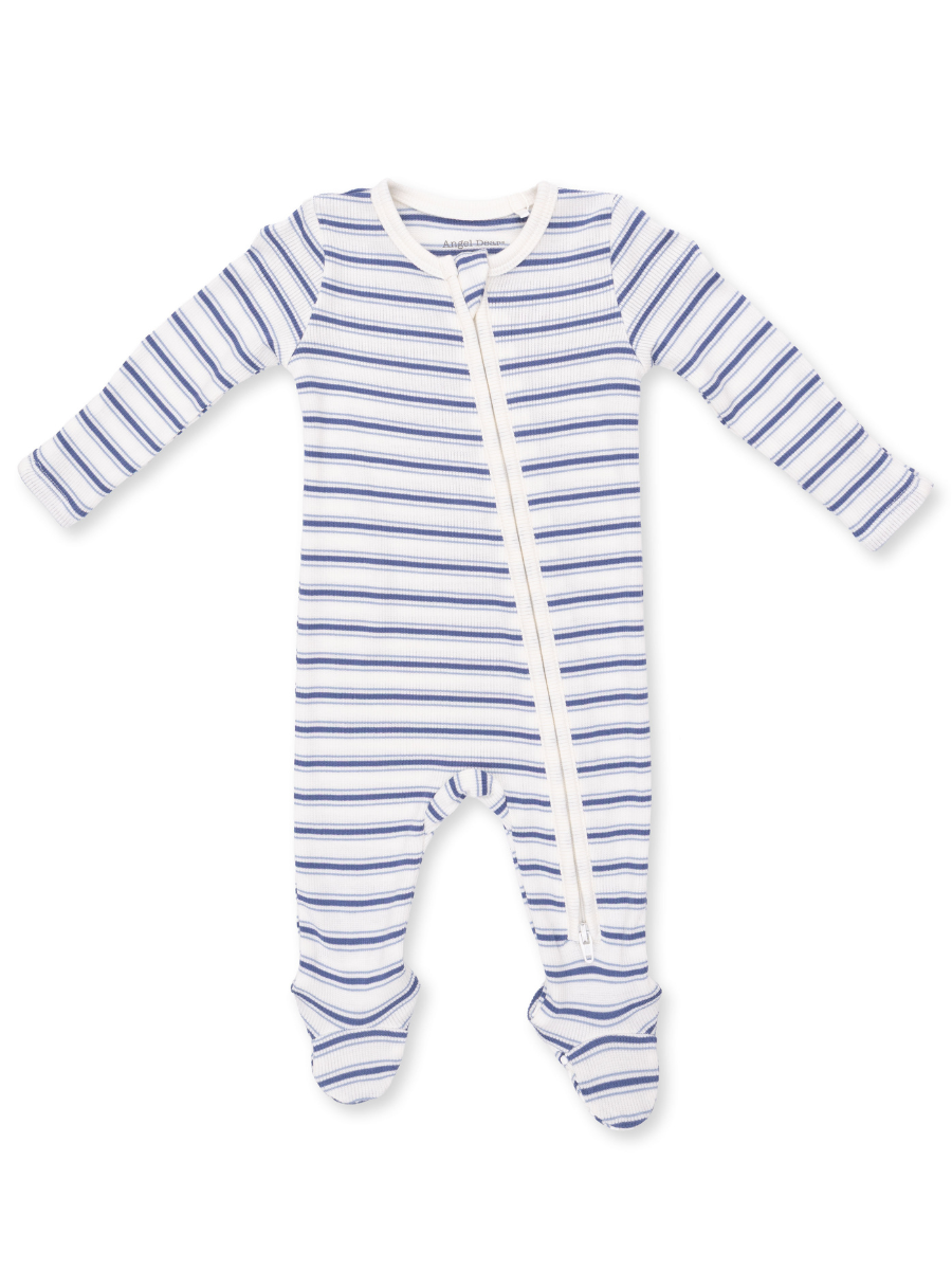 Cream + Blue Vintage Stripe Footie