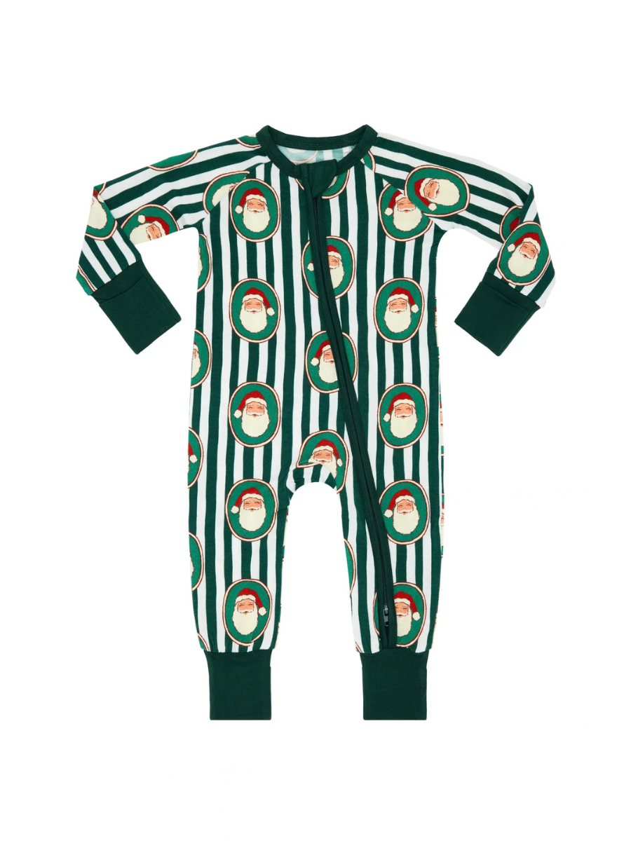 Green Santa Claus Lane Zipper Romper