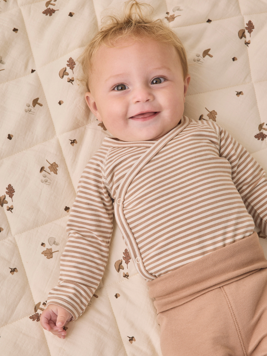 Almond Stripe Side Snap Bodysuit + Pant Set
