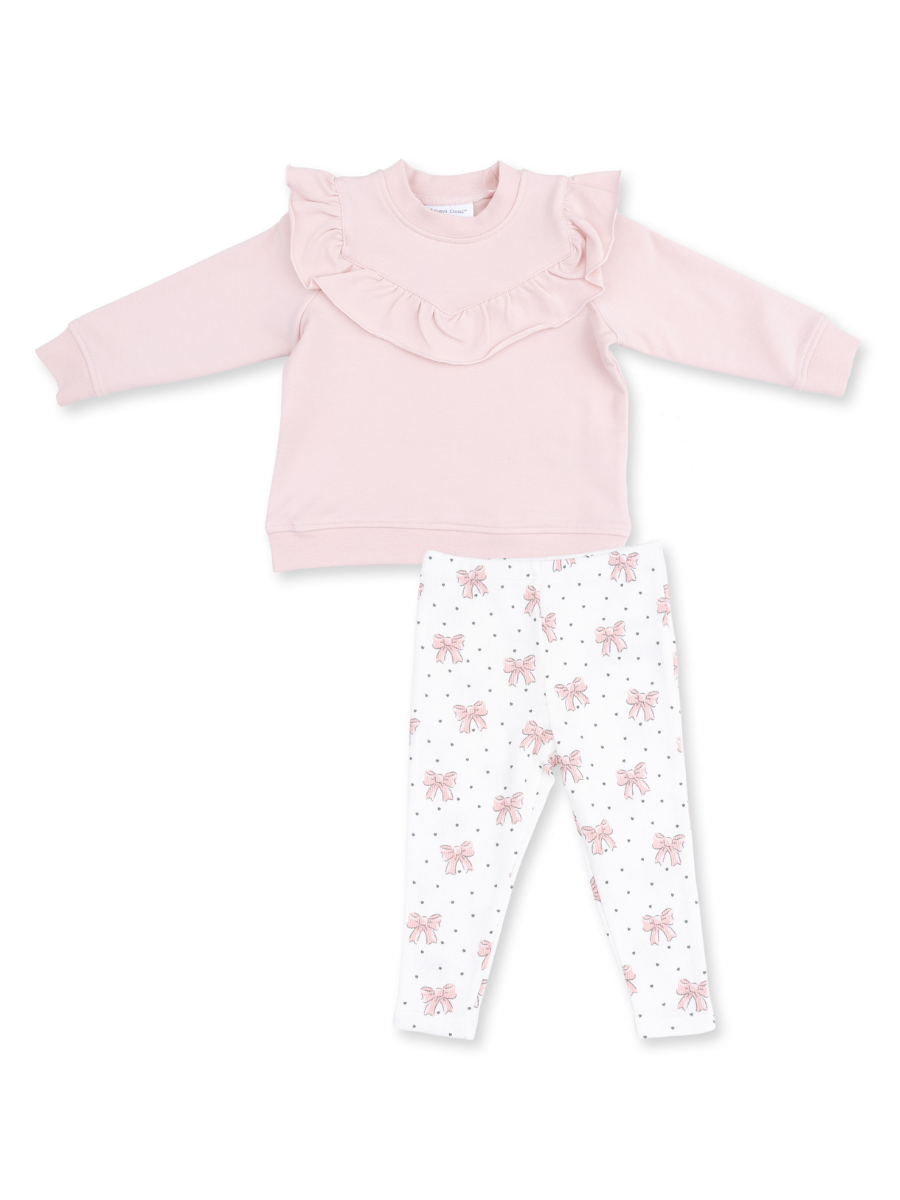 Veiled Pink Bows Ruffle Sweatshirt Set