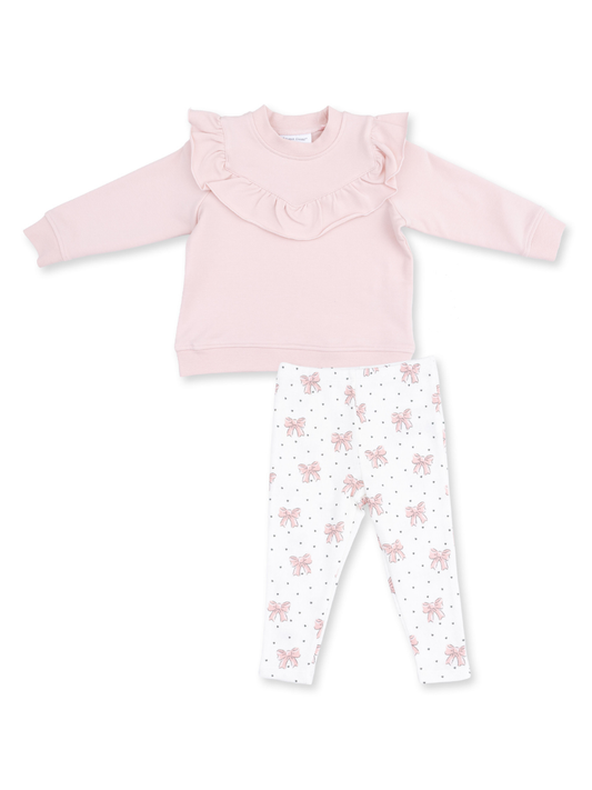 Veiled Pink Bows Ruffle Sweatshirt Set