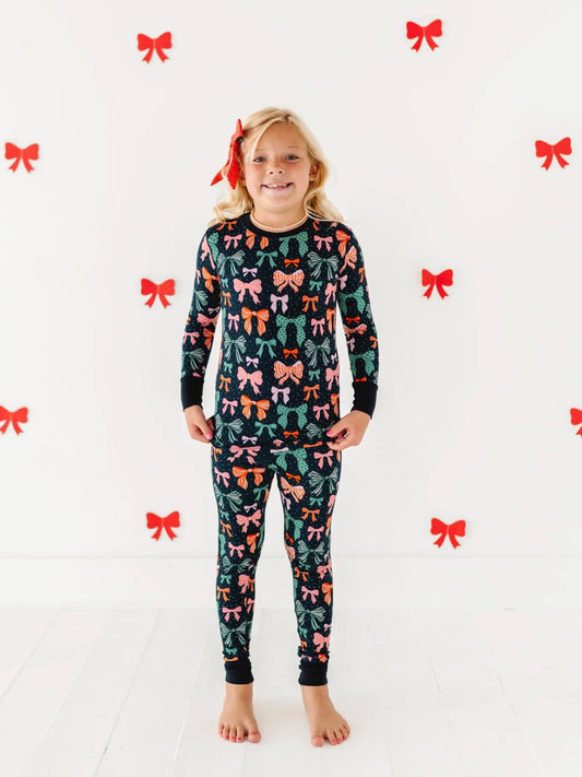 Navy Bows Toddler Pajamas