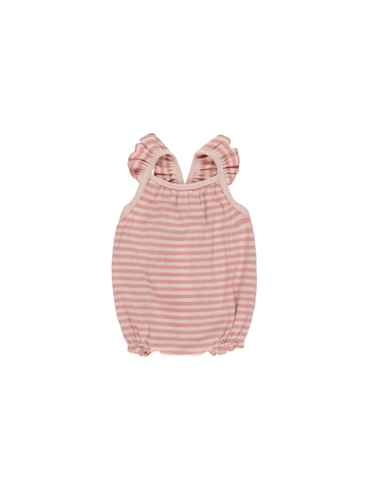 Pink Stripe Ribbed Ruffle Romper