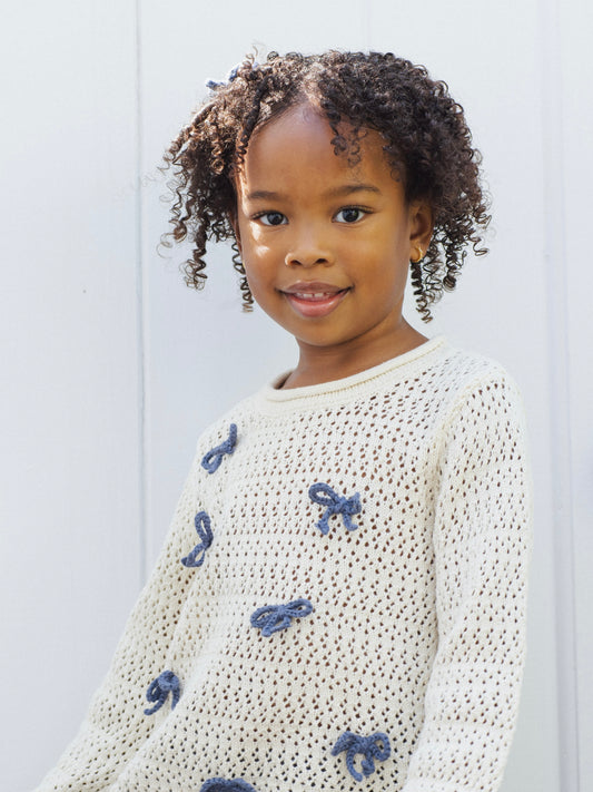 Natural Bows Crochet Knit Pullover