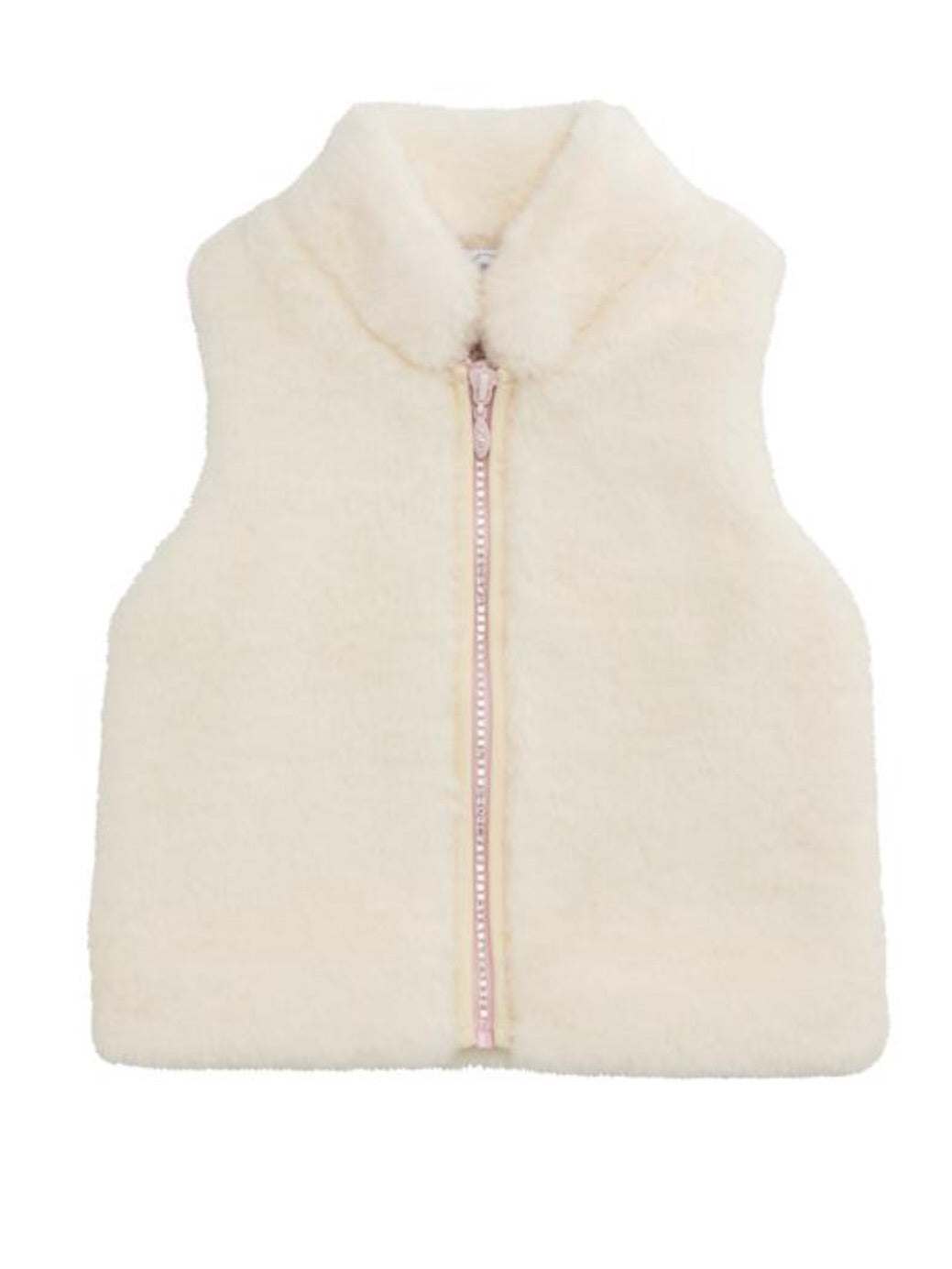 Rhinestone Zipper Fur Vest - Ivory