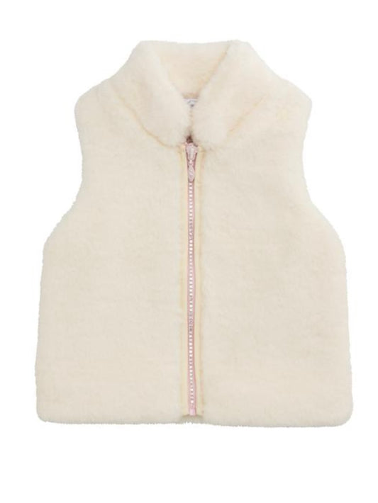 Rhinestone Zipper Fur Vest - Ivory