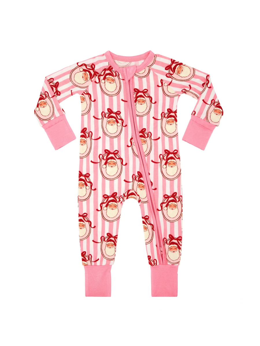Pink Santa Claus Lane Zipper Romper