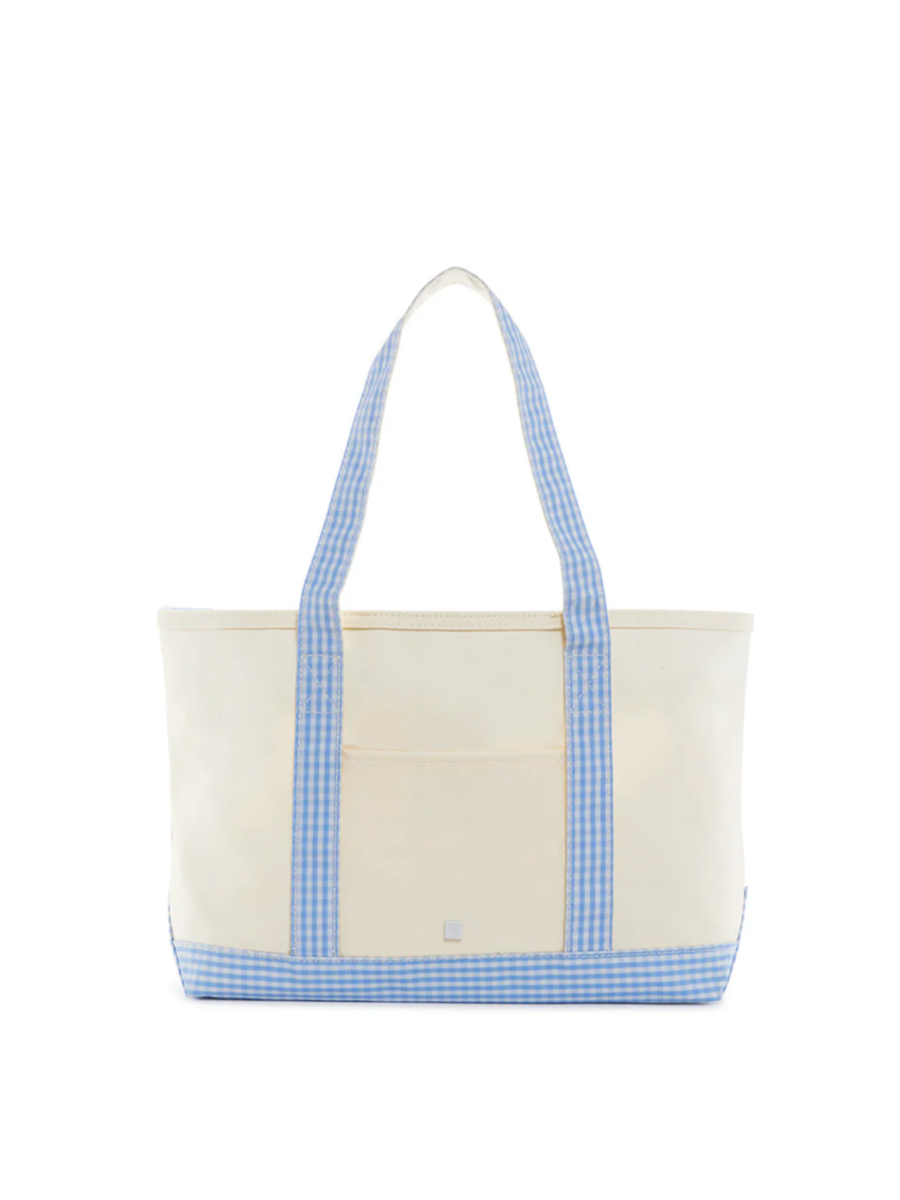 Tote w/ Gingham Trim- MULTIPLE COLORS