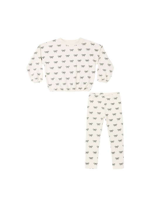 Natural Evergreen Bows Spongey Knit Set
