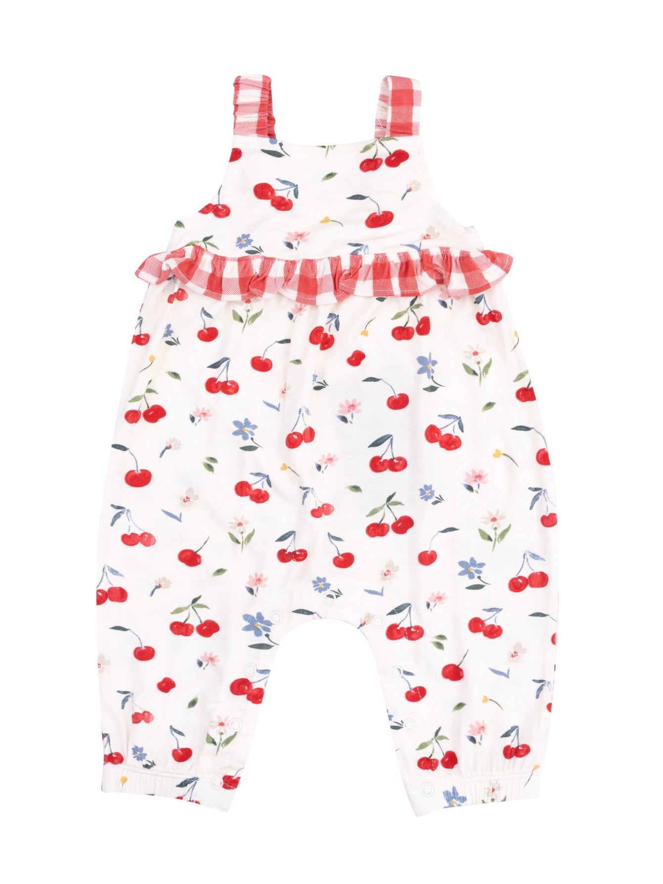 Watercolor Cherries + Gingham Ruffle Romper